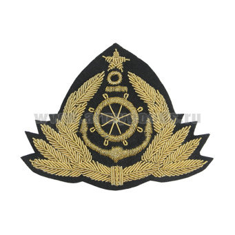 Кокарда канит. (золото 3%) Речной флот для офиц. состава (якорь со штурвалом, 8 листиков, со звездой)
