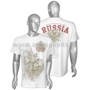 Футболка с рис краской Russian Federation (орел РФ) белая