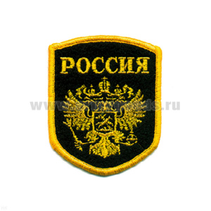 Шеврон вышит. Россия (5-уг. с гербом) черн.