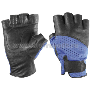 Перчатки кожаные обр/пал женские (черные, верх - синяя сетка)