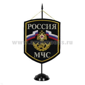 Вымпел вышит. на подст. Россия МЧС (с каской ГПС, черн. фон)