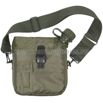 Фляга пластиковая оливковая США с чехлом и ремнем (1,9 л)