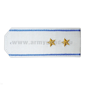 Погоны «машинная вышивка» из рубаш. ткани белые с вышит. голуб. кантом с вышит. звездами (прапорщик)