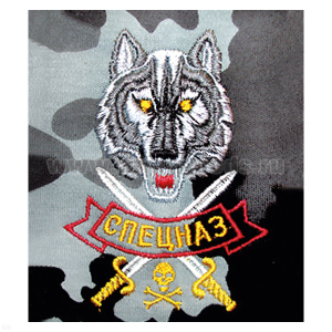 Футболка с вышивкой на груди Спецназ (волк) сер. КМФ