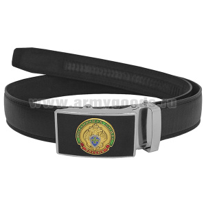 Ремень брючный кожаный черный с цветной бляхой Пограничная служба