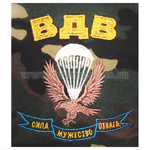 Футболка с вышивкой на груди ВДВ (Сила, Мужество, Отвага) зел. КМФ