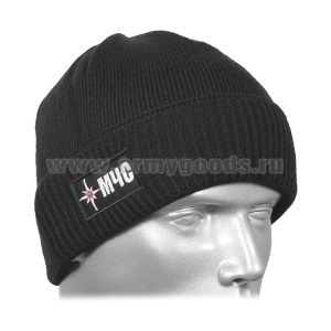 Шапка вязаная двойная п/ш черная с вышивкой МЧС (роза ветров)