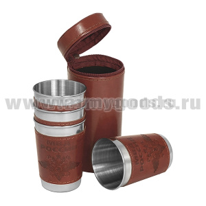 Стопки мет. (4х125 мл) с тиснением на коже МВД России (в чехле)