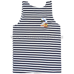 Майка-тельняшка кулирка черная вышитая Морская пехота (череп, флаг)