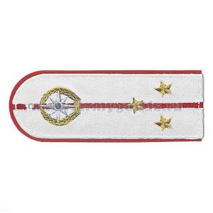 Погоны «машинная вышивка» из рубаш. ткани МЧС белые с вышит. эмблемой (старший лейтенант) пластик