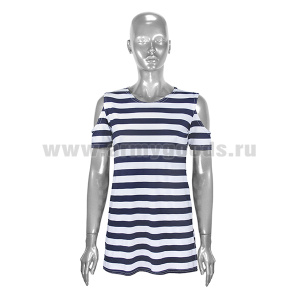 Туника женская с вырезами на плечах (белая в синюю полоску) 
