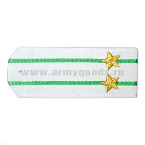 Погоны «машинная вышивка» из рубаш. ткани белые с 2 вышит. зел. просв. с вышит. звездами (подполковник)