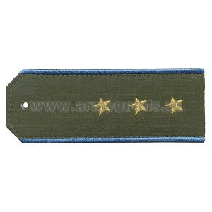 Погоны «машинная вышивка» оливк. (ткань rip-stop) c вышит. голубым кантом с вышитыми звездами (старший прапорщик) на костюм офисный