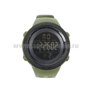 Часы наручные электронные (водонепроницаемые 5 атм) с полимерным формованным ремешком оливковые/кмф олив. по наличию на складе