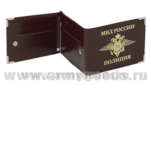 Обложка кожа под удост с мет уголками и зажимом Полиция МВД России
