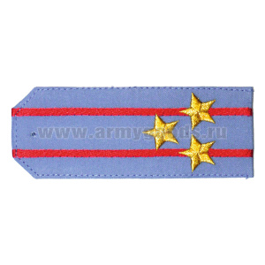 Погоны «машинная вышивка» из рубаш. ткани серо-голуб. с 2 вышит. красн. просв. с вышит. звездами (полковник)