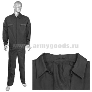 Костюм лет. МО офисный черный (ткань Rip-Stop) ТУ 858-6291-2013 МПА-35-01 (М) подкладка сетка р-ры с 36 по 60