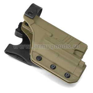 Кобура тактическая под пистолет Ярыгина (ПЯ) с отделением под фонарик (ударопрочный полиамид) песочная