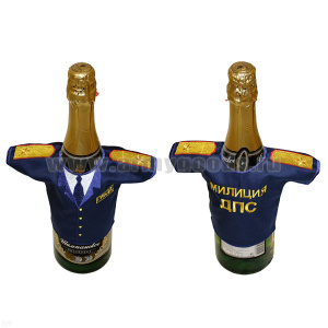 Рубашечка на бутылку сувенирная вышитая Милиция ДПС ГИБДД (синяя) на погонах - генеральские звезды