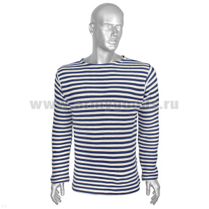 Тельняшка зим. х/б двойной вязки синяя (НЕБЕЛЕНАЯ) с кремовой полосой плотность 330 гр/м2 р-ры с 44 по 60 