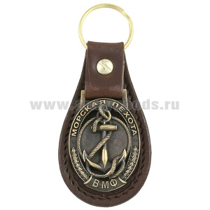 Брелок мет. (литье) на подкладке из нат. кожи Морская пехота (ВМФ)