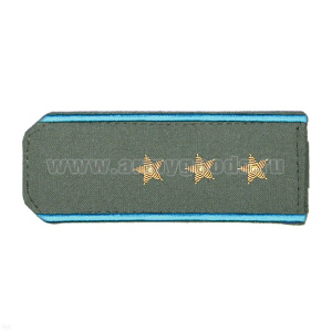 Погоны из рубаш. ткани оливк. с вышит. голуб. кантом, вышит. канителью (ст. прапорщик)