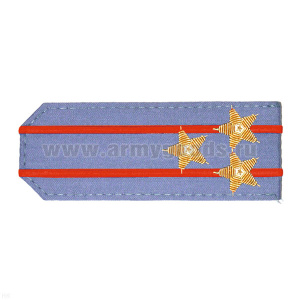 Погоны из рубаш. ткани серо-голуб. с вышит. 2 красн. просв., вышит. канителью (полковник)