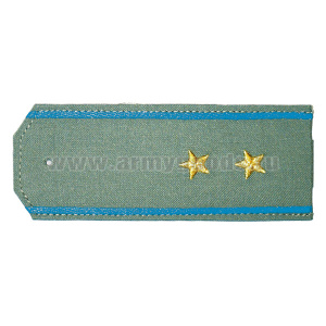 Погоны «машинная вышивка» из рубаш. ткани оливк. с вышит. голуб. кантом с вышит. звездами (прапорщик)