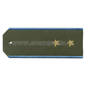 Погоны «машинная вышивка» оливк. (ткань rip-stop) c вышит. голубым кантом с вышитыми звездами (прапорщик) на костюм офисный