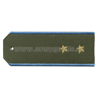 Погоны «машинная вышивка» оливк. (ткань rip-stop) c вышит. голубым кантом с вышитыми звездами (прапорщик) на костюм офисный