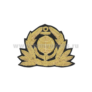 Кокарда канит. (золото 3%) Морской флот (якорь, глобус, 8 листиков, без звезды)