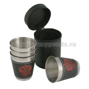 Стопки мет. (4х50 мл) в чехле (орел РФ/ герб СССР/чистые)