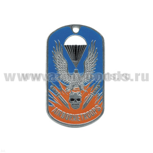 Жетон (нерж. ст., эмал.) Air borne troops (орел, парашют и череп)