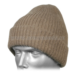 Шапка вязаная двойная шерстяная верблюжья шерсть светло-коричневая
