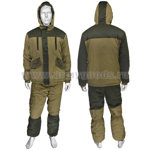 Костюм зим. Горка песочный с оливк. вставками (флисовый подклад у куртки) 100% хлопок (палаточная ткань)