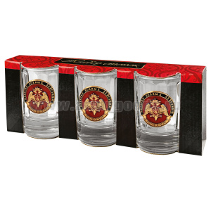 Стопки стеклянные (3x50 мл) с накладками Ветеран боевых действий (с орлом Росгвардии)