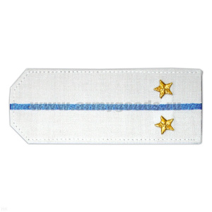 Погоны «машинная вышивка» из рубаш. ткани белые с 1 вышит. голуб. просв. с вышит. звездами (лейтенант)