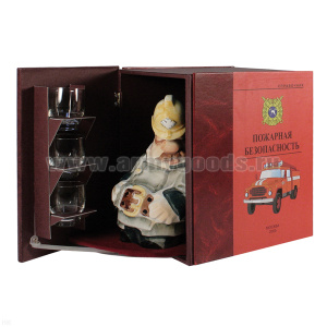 Фляга фарф. (0,5 л) + 3 стекл. рюмки в трехтомнике Пожарный