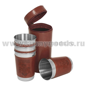 Стопки мет. (4х125 мл) с тиснением на коже Росгвардия (в чехле)