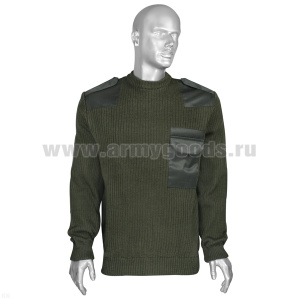 Свитер п/ш с накладками оливк. (вырез под горло круглый) р-ры с 40 по 60