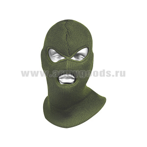 Маска вязаная двойная 100% акрил (отверстия для глаз и рта) оливковая М-9