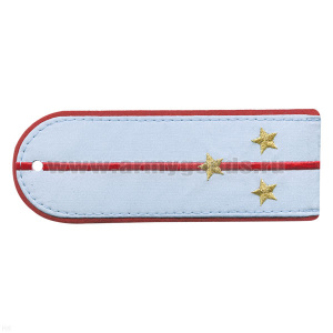 Погоны «машинная вышивка» из рубаш. ткани Полиция бледно-голубые с 1 вышит. красн. просв. с вышит. звездами (ст. лейтенант)