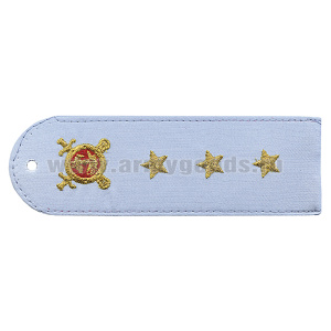 Погоны «машинная вышивка» из рубаш. ткани Полиция без канта бледно-голуб. с вышит. эмблемой (старший прапорщик) пластик