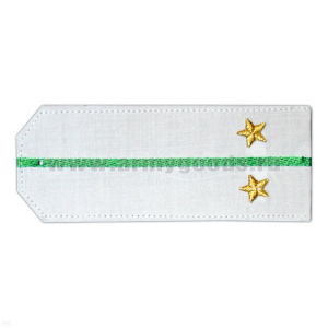 Погоны «машинная вышивка» из рубаш. ткани белые с 1 вышит. зел. просв. с вышит. звездами (лейтенант)