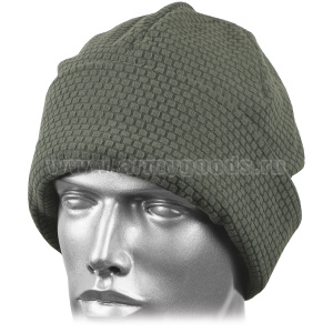 Шапка флисовая с отворотом (с утеплителем холлофан) оливковая "кирпичики"