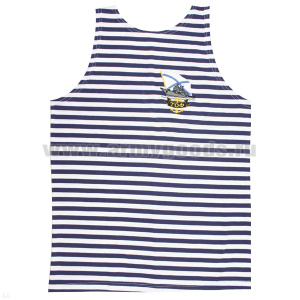 Майка-тельняшка кулирка синяя вышитая ТОФ (корабль)