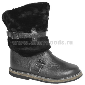 У. короткие черн. (28 см) подкладка - нат. мех овчина ,верх - иск. мех, подошва - войлок, (юфть)