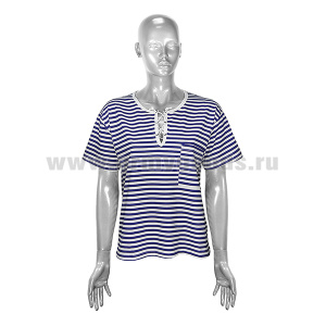 Футболка унисекс (белая в синюю полоску) со шнуровкой 100% хлопок