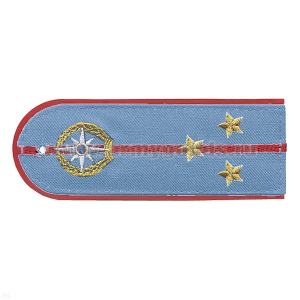 Погоны «машинная вышивка» из рубаш. ткани МЧС голубые с вышит. эмблемой (старший лейтенант) пластик