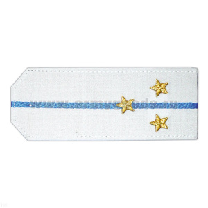 Погоны «машинная вышивка» из рубаш. ткани белые с 1 вышит. голуб. просв. с вышит. звездами (ст. лейтенант)